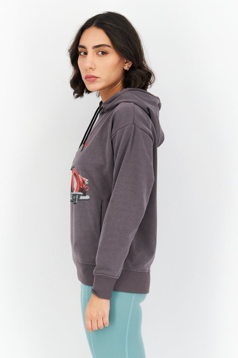 Marilyn Monroe Women Hooded Printed Long Sleeve Sweatshirts, Charcoal Grey Melange - Image 4